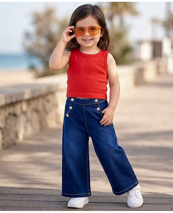 Babyhug Denim Full Length Washed Jeans with Stretch - Blue