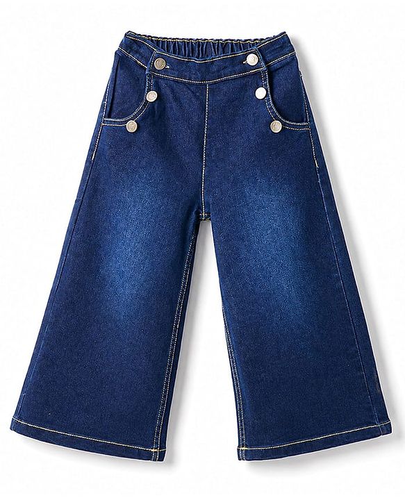 Babyhug Denim Full Length Washed Jeans with Stretch - Blue