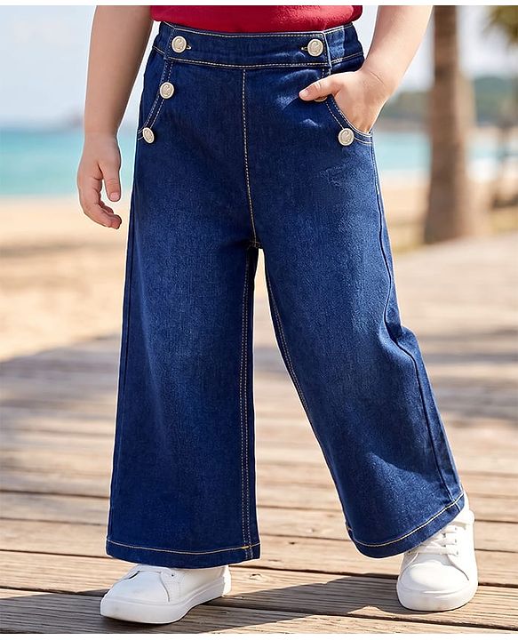 Babyhug Denim Full Length Washed Jeans with Stretch - Blue