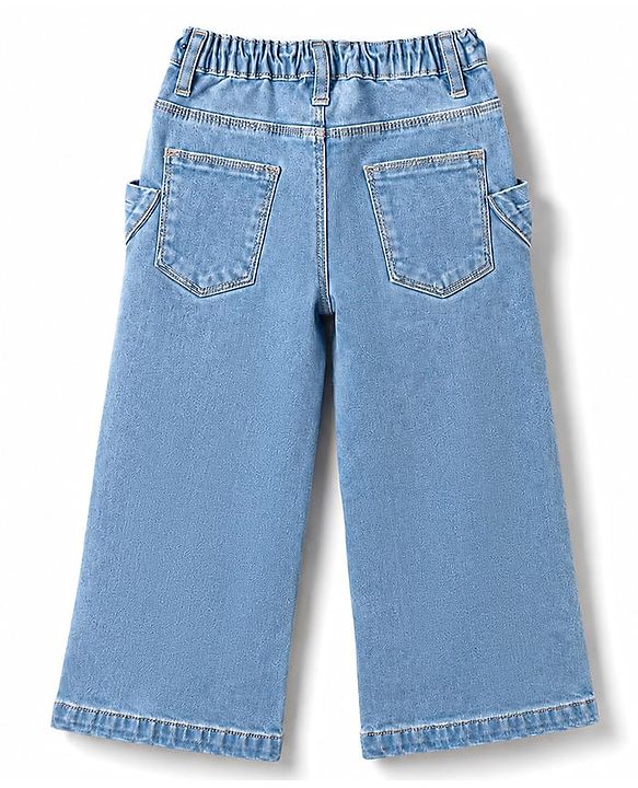 Babyhug Cotton Lycra Full Length Washed Jeans With Bow Applique & Stretch - Blue