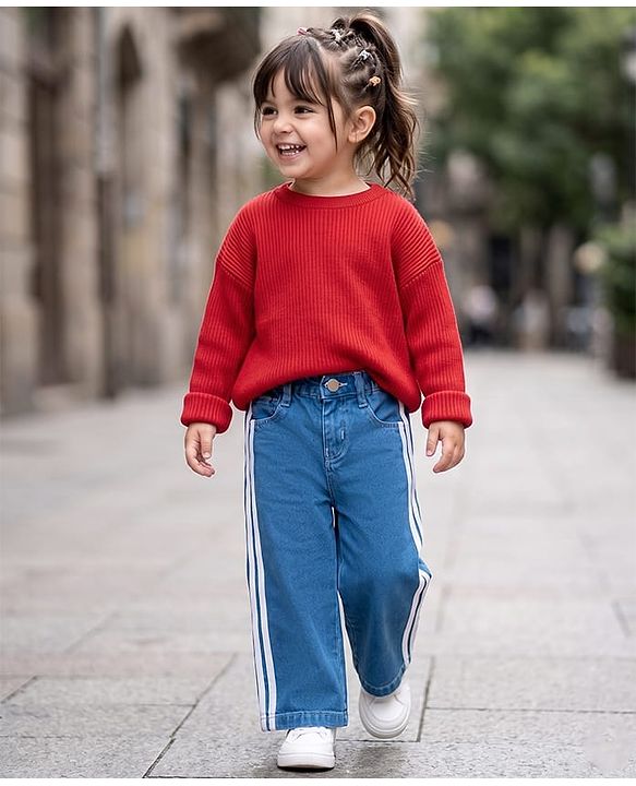 Babyhug Cotton Lycra Full Length Washed Jeans With Stretch & Tape Detailing - Blue