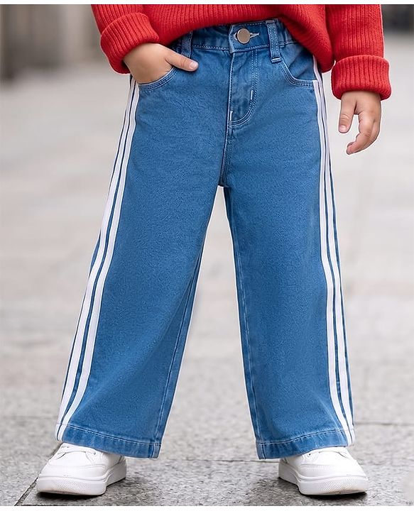 Babyhug Cotton Lycra Full Length Washed Jeans With Stretch & Tape Detailing - Blue