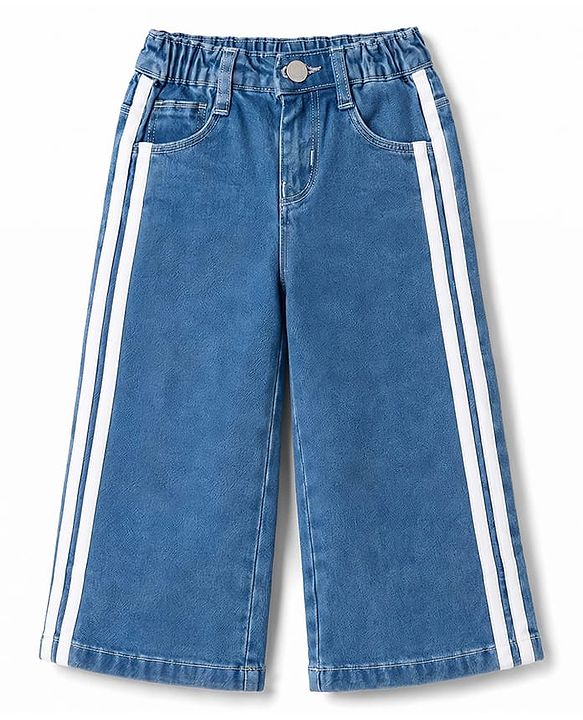 Babyhug Cotton Lycra Full Length Washed Jeans With Stretch & Tape Detailing - Blue