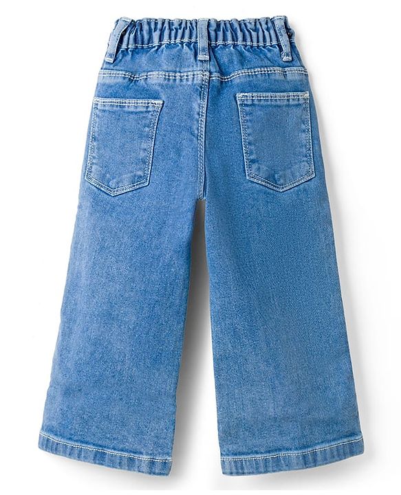 Babyhug Cotton Lycra Full Length Washed Jeans With Stretch & Tape Detailing - Blue