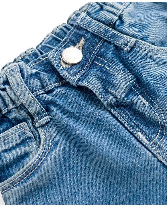 Babyhug Cotton Lycra Full Length Washed Jeans With Stretch & Tape Detailing - Blue