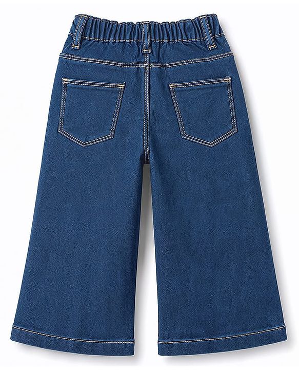 Babyhug Cotton Lycra Denim Floral Embroidered Washed Jeans With Stretch - Blue