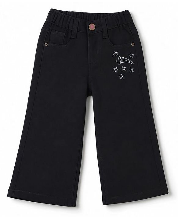 Babyhug Denim Full Length Jeans with Star Embellishment - Black