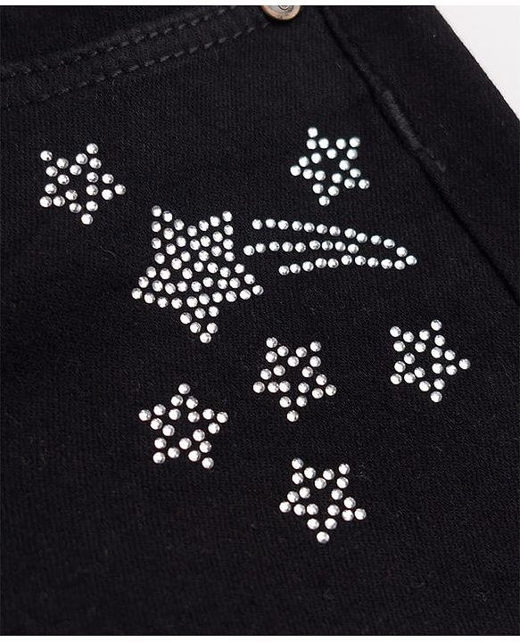 Babyhug Denim Full Length Jeans with Star Embellishment - Black