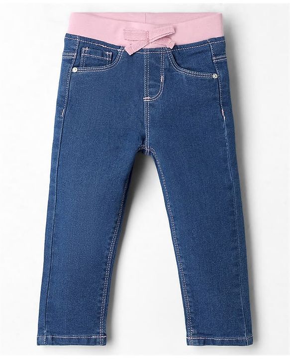Babyhug Denim Full Length Ribbed Waist Jeans With Stretch - Navy Blue