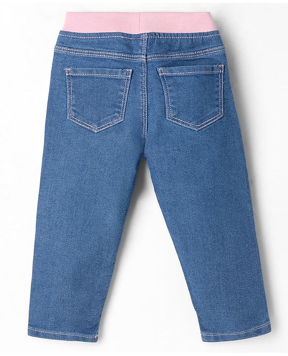 Babyhug Denim Full Length Ribbed Waist Jeans With Stretch - Navy Blue