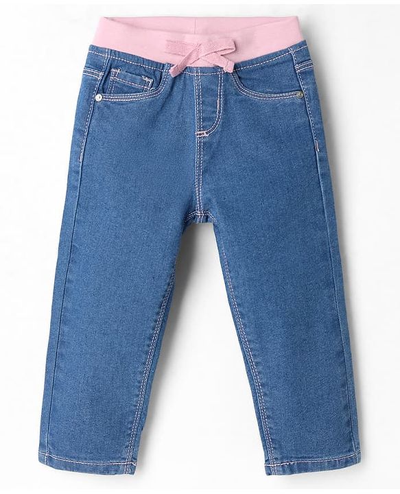 Babyhug Denim Full Length Ribbed Waist Jeans With Stretch - Navy Blue