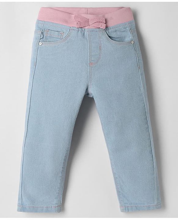 Babyhug Denim Full Length Ribbed Waist Jeans With Stretch - Navy Blue