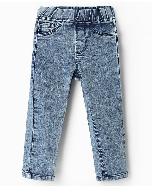 Babyhug Denim Full Length Skinny Fit Jeggings With Stretch - Light Blue
