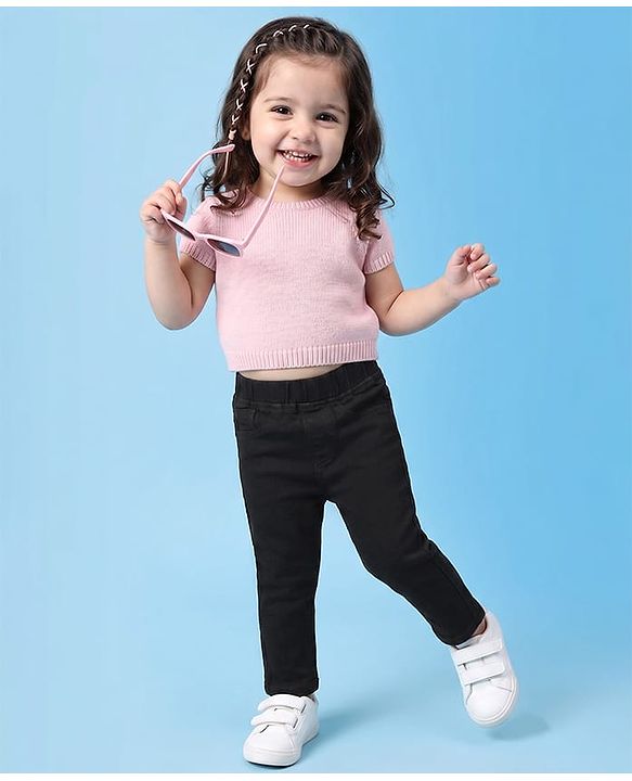 Babyhug Denim Full Length Skinny Fit Jeggings With Stretch - Light Blue