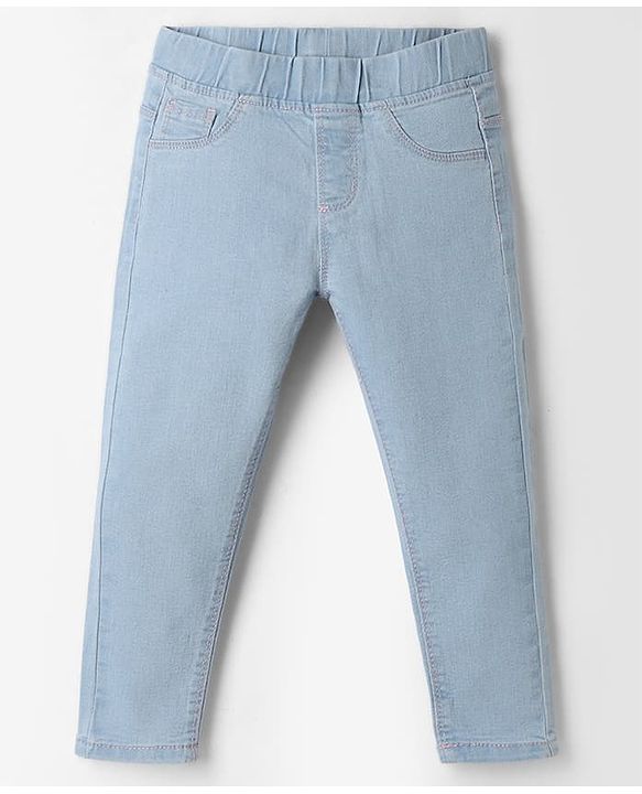 Babyhug Denim Full Length Skinny Fit Jeggings With Stretch - Light Blue