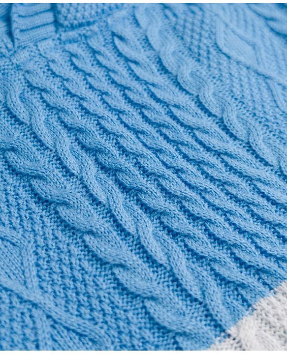 Pine Kids Knit Full Sleeves Striped Hooded Sweater With Cable Knit - Light Blue