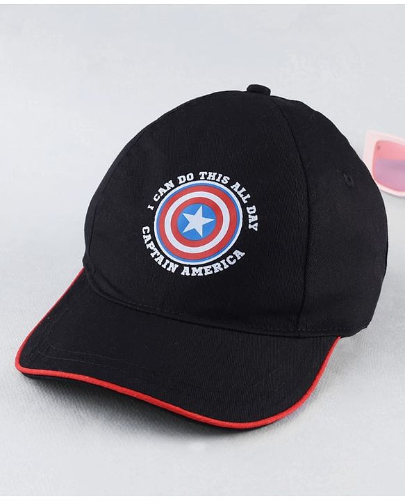 Pine Kids Marvel Cotton Woven Baseball Cap With Captain America Graphics Black - Diameter 17 cm