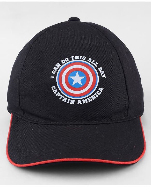 Pine Kids Marvel Cotton Woven Baseball Cap With Captain America Graphics Black - Diameter 17 cm