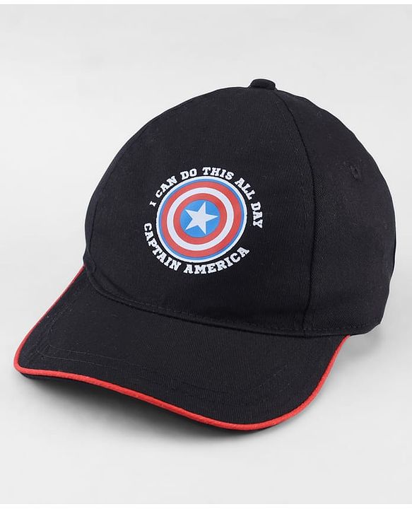 Pine Kids Marvel Cotton Woven Baseball Cap With Captain America Graphics Black - Diameter 17 cm