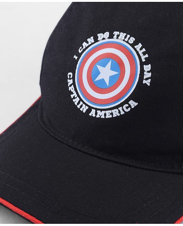 Pine Kids Marvel Cotton Woven Baseball Cap With Captain America Graphics Black - Diameter 17 cm