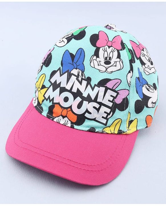 Babyhug Disney Cotton Woven  Summer Cap With Minnie Mouse Graphics Sea Green - Diameter 18 cm