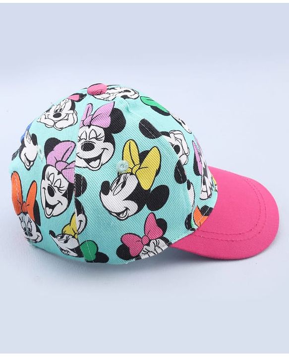 Babyhug Disney Cotton Woven  Summer Cap With Minnie Mouse Graphics Sea Green - Diameter 18 cm
