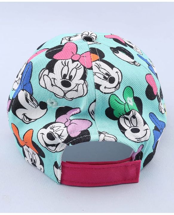Babyhug Disney Cotton Woven  Summer Cap With Minnie Mouse Graphics Sea Green - Diameter 18 cm