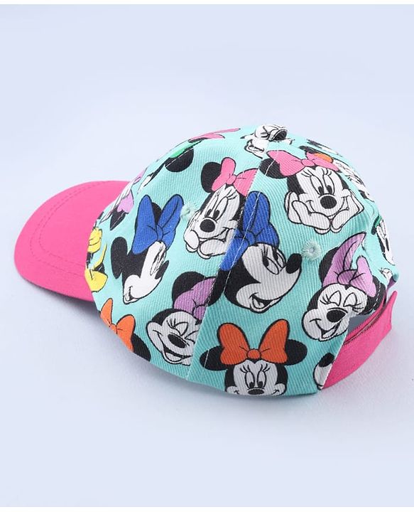 Babyhug Disney Cotton Woven  Summer Cap With Minnie Mouse Graphics Sea Green - Diameter 18 cm