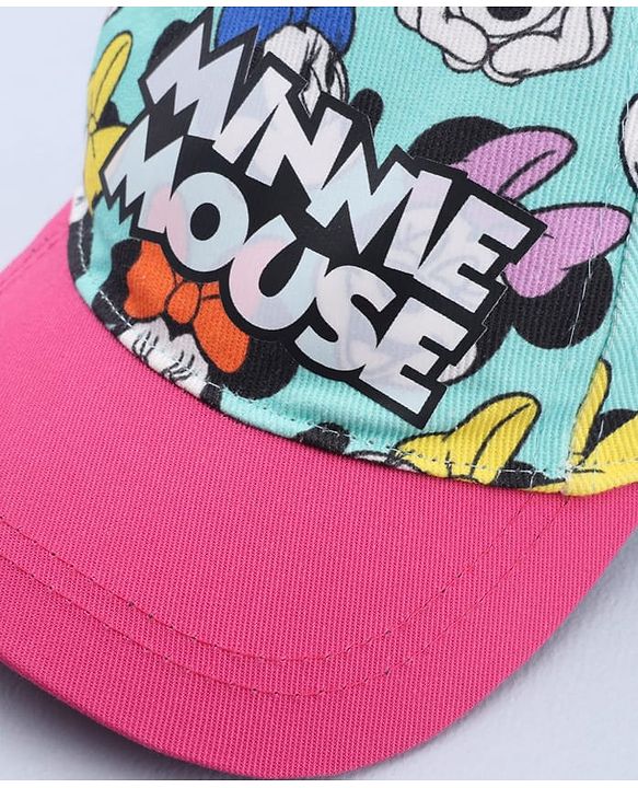 Babyhug Disney Cotton Woven  Summer Cap With Minnie Mouse Graphics Sea Green - Diameter 18 cm