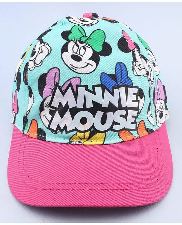 Babyhug Disney Cotton Woven  Summer Cap With Minnie Mouse Graphics Sea Green - Diameter 18 cm