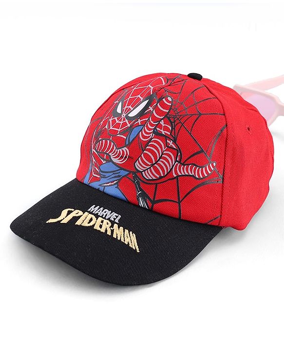 Pine Kids Marvel Cotton Woven Spiderman Graphics  Summer Cap Red - Diameter 16 cm