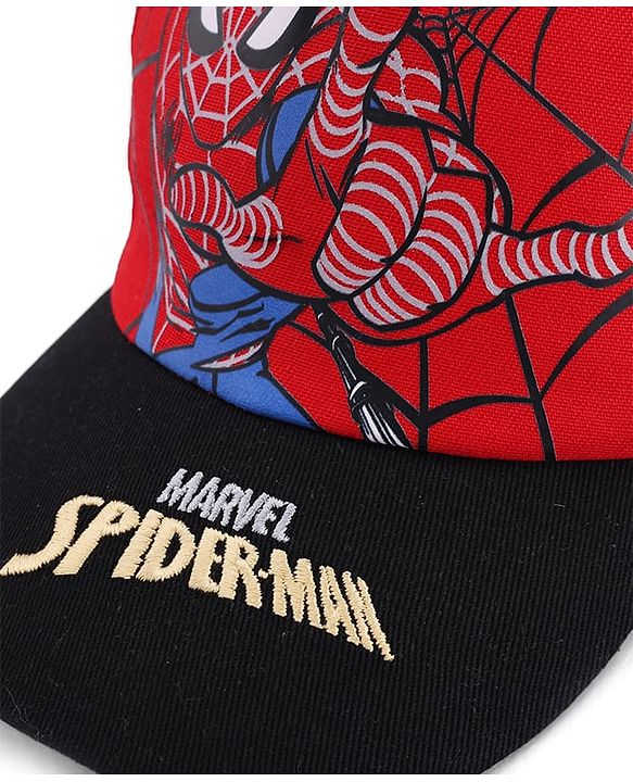 Pine Kids Marvel Cotton Woven Spiderman Graphics  Summer Cap Red - Diameter 16 cm