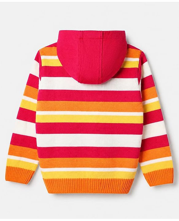 Pine Kids Knit Full Sleeves Front Open Hooded Striped Sweaters With Inner West - Red