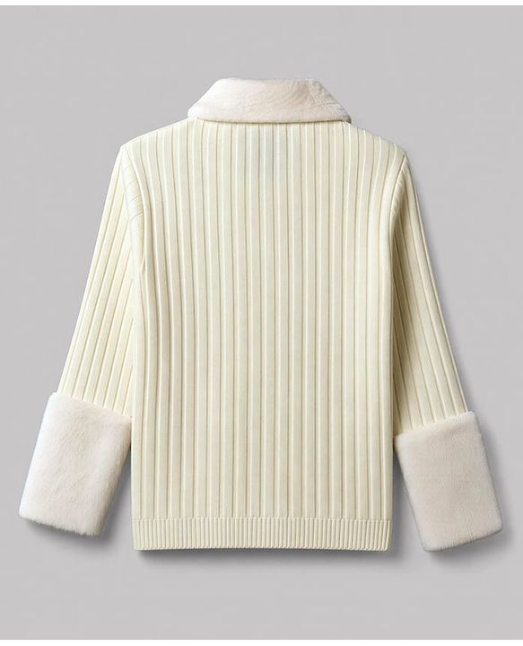 Pine Kids Knit Full Sleeves Solid Colour Front Open Sweater with Collar Neck - Off White