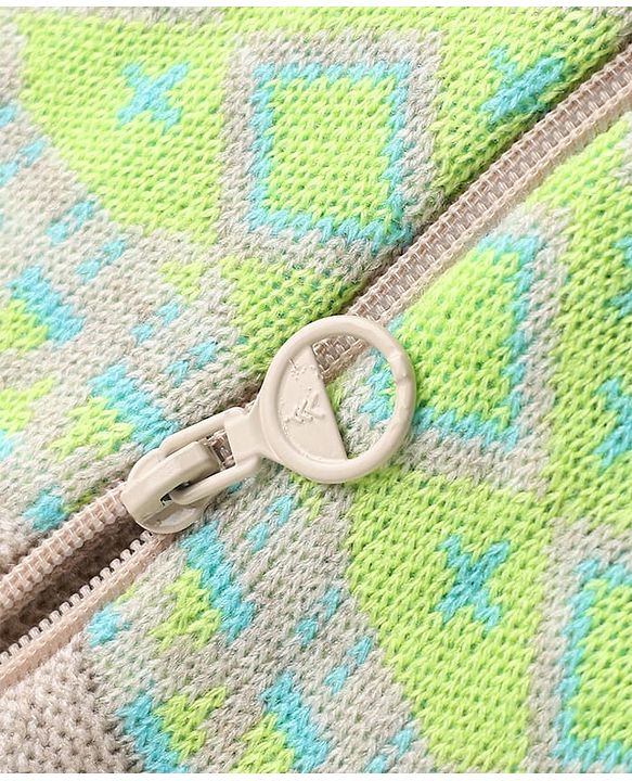 Pine Kids Knit Full Sleeves Hooded  Front Open Sweaters with Geometric Design - Beige