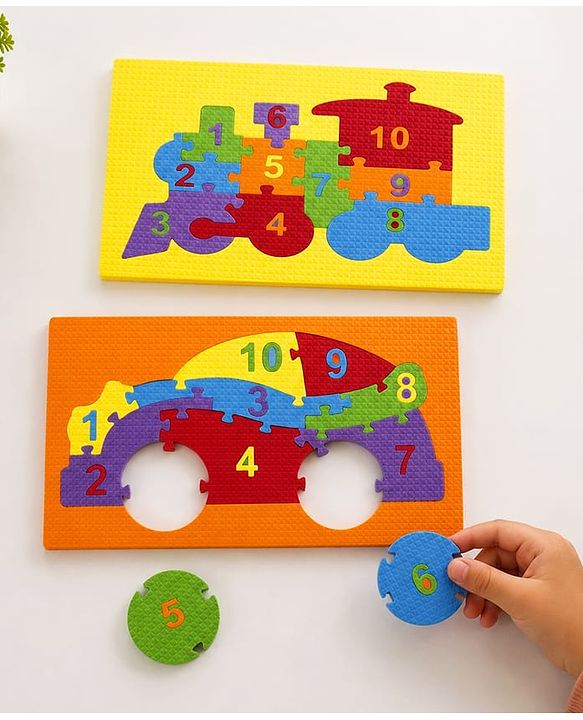 Babyhug Early Learning Educational Foam Number Puzzle Set - Car & Engine Theme| Pack of 2| Colourful Number Recognition Puzzle| Preschool Learning Toy| Fine Motor Skills & Brain Development