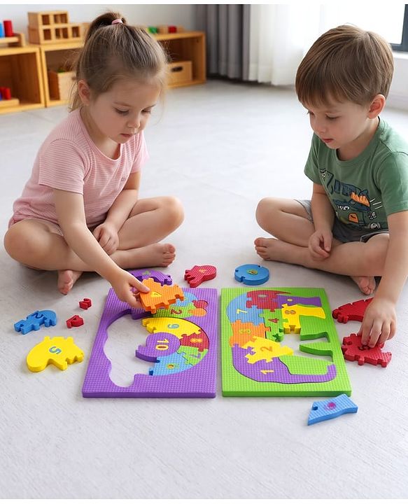 Babyhug Early Learning Educational Foam Number Puzzle Set - Car & Engine Theme| Pack of 2| Colourful Number Recognition Puzzle| Preschool Learning Toy| Fine Motor Skills & Brain Development
