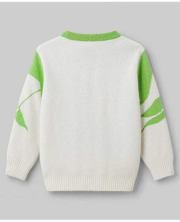 Pine Kids Knit Full Sleeves Leafy Designed Pullover - Light Green