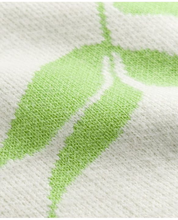 Pine Kids Knit Full Sleeves Leafy Designed Pullover - Light Green