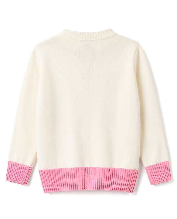 Pine Kids Knit Full Sleeves Floral Embroidered Pullover - Off White