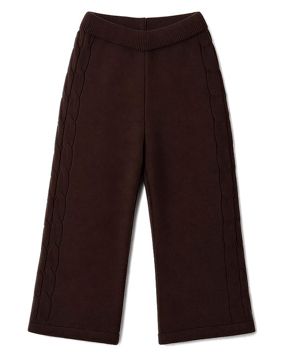 Pine Kids Knit Full Sleeves Hooded Solid Colour Sweater Set With Cable Knit Design- Brown