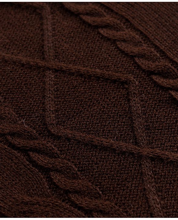Pine Kids Knit Full Sleeves Hooded Solid Colour Sweater Set With Cable Knit Design- Brown