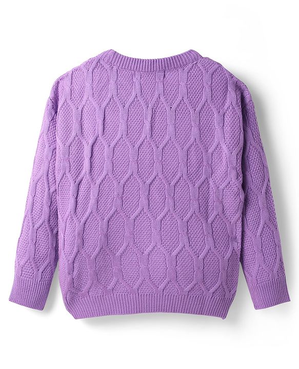 Pine Kids Knit Full Sleeves Cable Knit Designed Solid Colour  Sweater Set - Purple