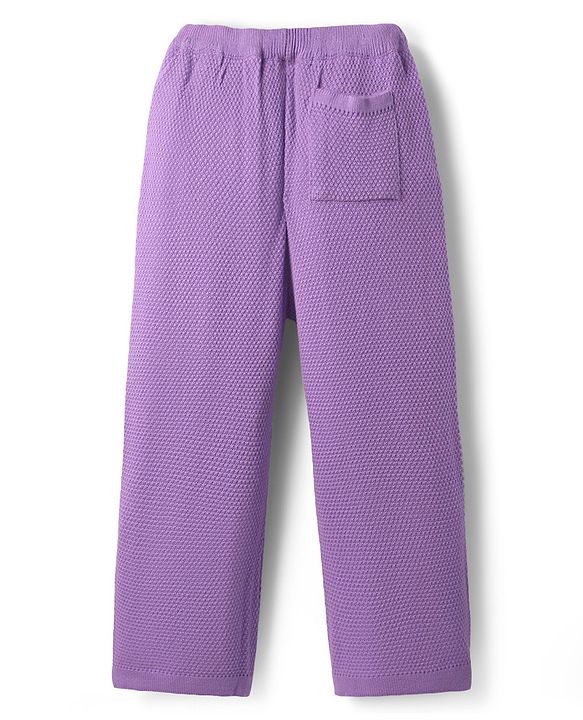 Pine Kids Knit Full Sleeves Cable Knit Designed Solid Colour  Sweater Set - Purple