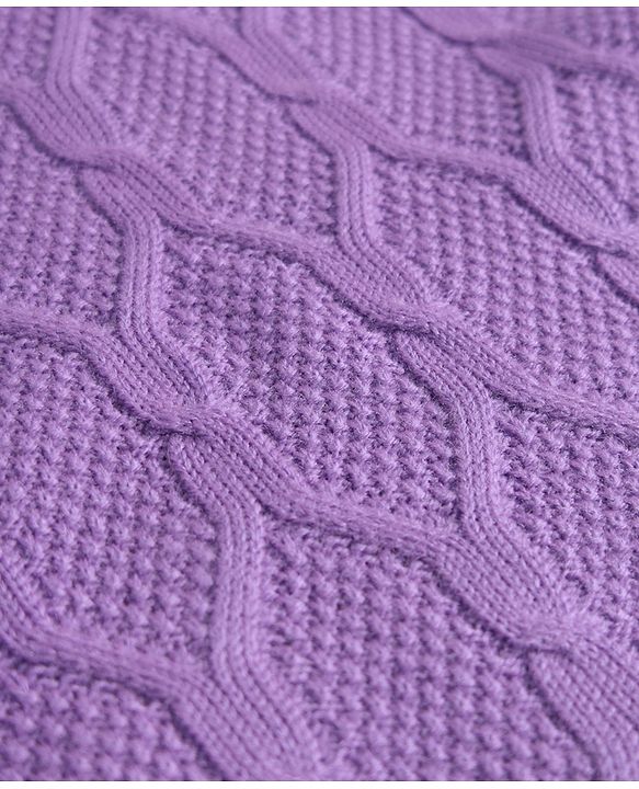 Pine Kids Knit Full Sleeves Cable Knit Designed Solid Colour  Sweater Set - Purple