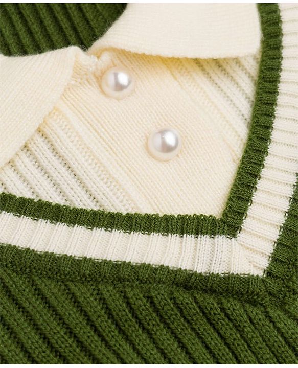 Pine Kids Knit Full Sleeves Solid Woolen Dress - Green