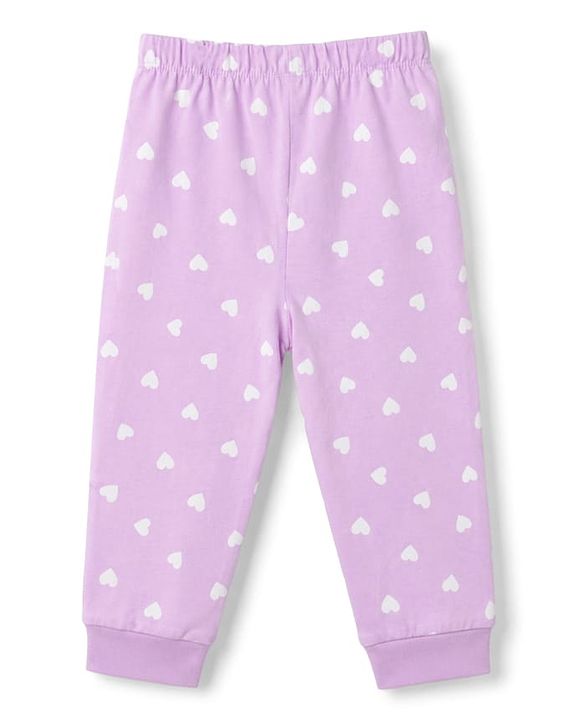 Babyhug 100% Cotton Knit Half Sleeves T-Shirt & Pyjama Night Suit With Heart & Bunny Print - Pink