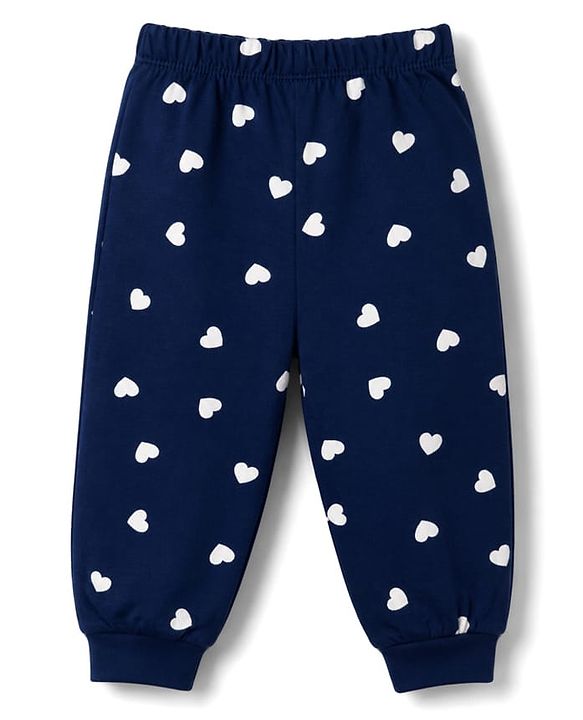 Babyhug 100% Cotton Knit Half Sleeves T-Shirt & Pyjama Night Suit With Cat & Heart Print - Navy