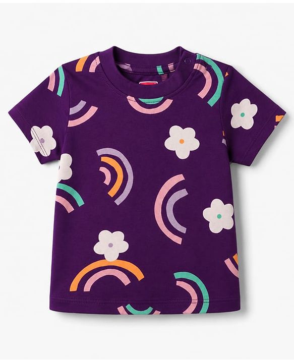 Babyhug 100% Cotton Knit Half Sleeves T-Shirt & Pyjama Night Suit With Rainbow & Floral Print - Purple