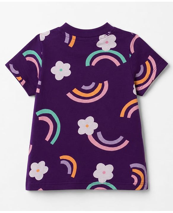 Babyhug 100% Cotton Knit Half Sleeves T-Shirt & Pyjama Night Suit With Rainbow & Floral Print - Purple